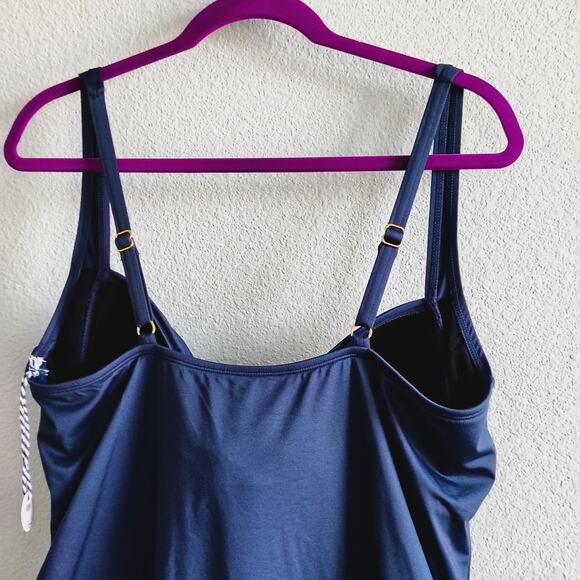 Sonnet Shores Plus Size 24W Navy Blue Ruched Flattering One Piece Swimsuit NEW - Picture 6 of 7